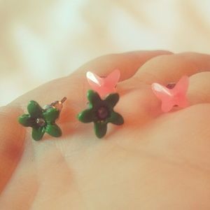 Flowers & Butterflies Set of Post Earrings